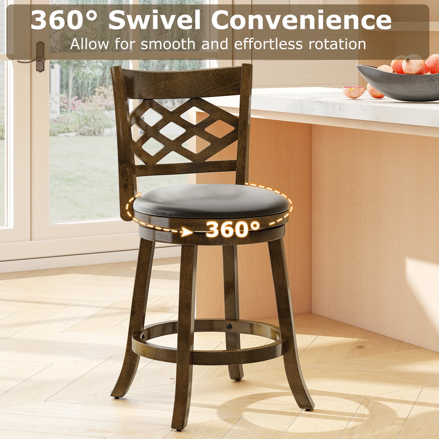 26 Inch Counter Height Bar Stools Set of 2 with Rubber Wood Frame-26 Inch