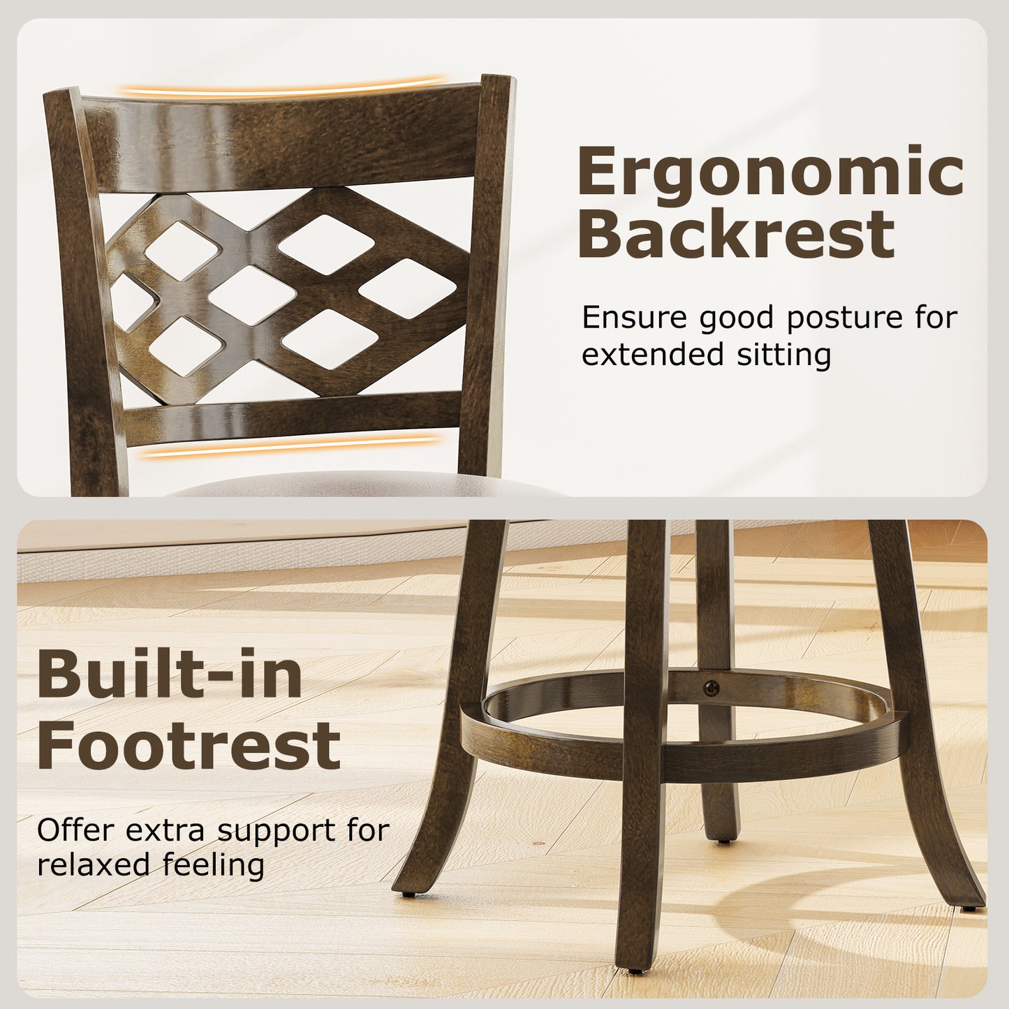 26 Inch Counter Height Bar Stools Set of 2 with Rubber Wood Frame-26 Inch