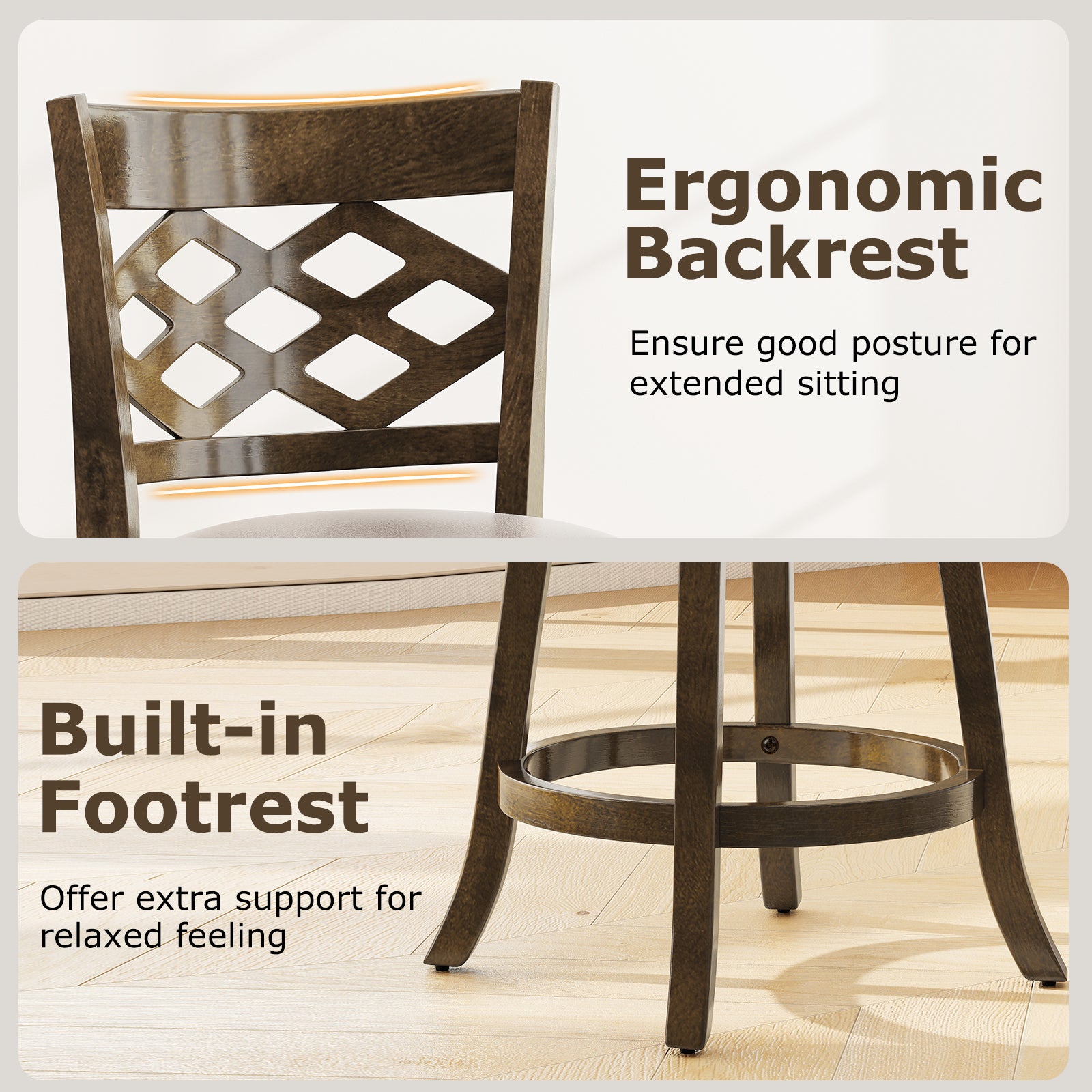 26 Inch Counter Height Bar Stools Set of 2 with Rubber Wood Frame-26 Inch