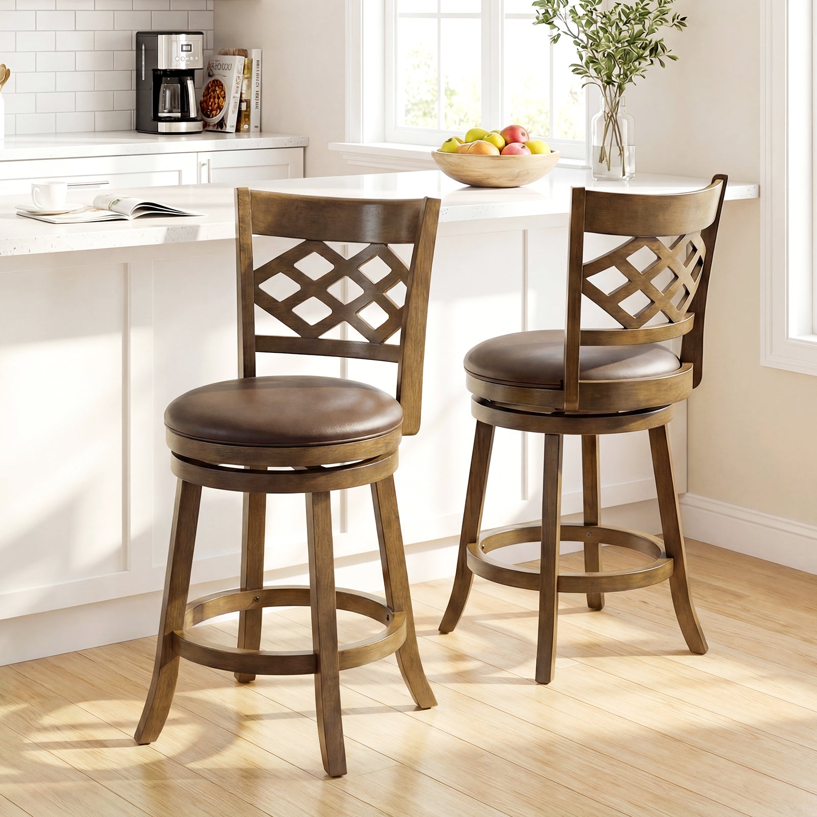 26 Inch Counter Height Bar Stools Set of 2 with Rubber Wood Frame-26 Inch