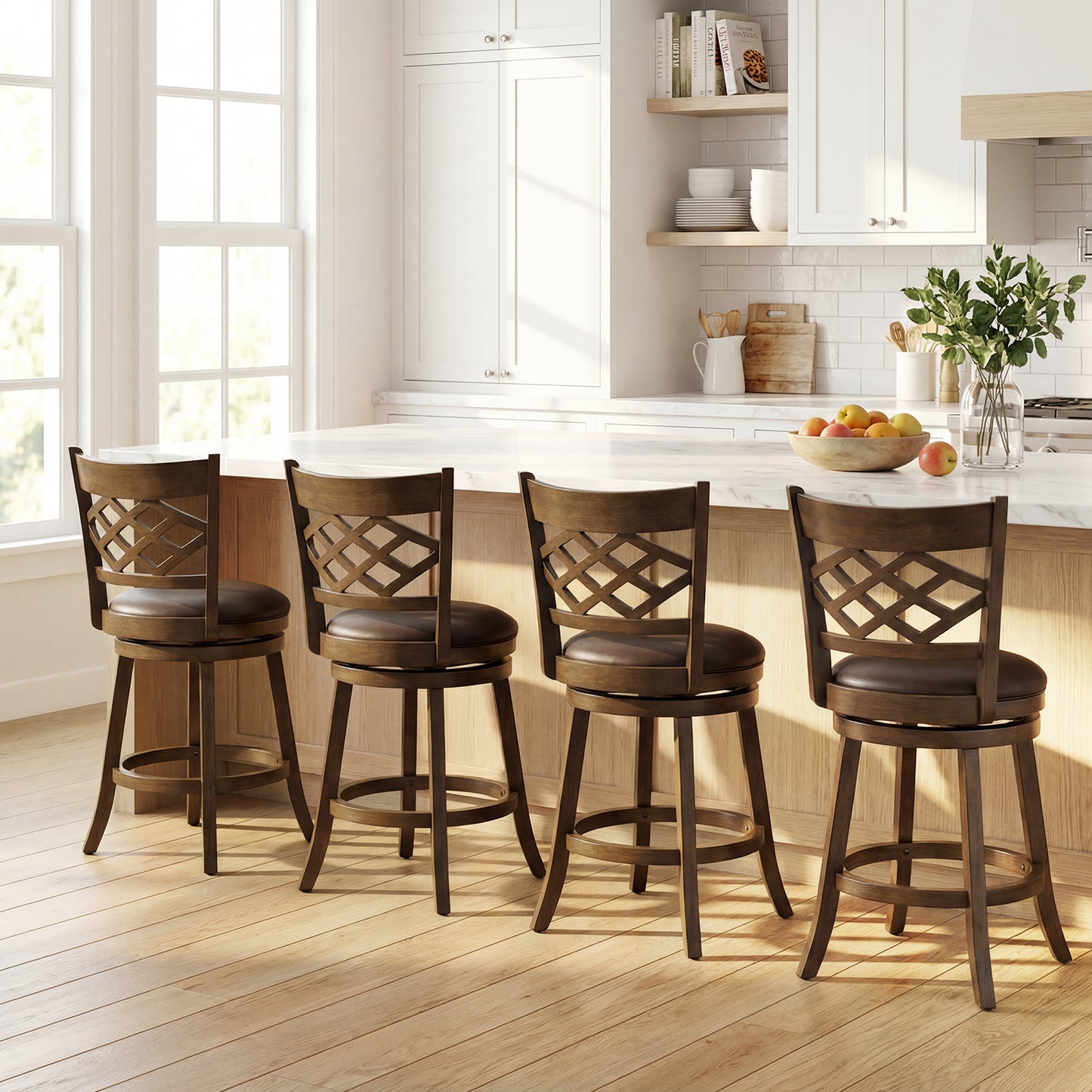 26 Inch Counter Height Bar Stools Set of 2 with Rubber Wood Frame-26 Inch