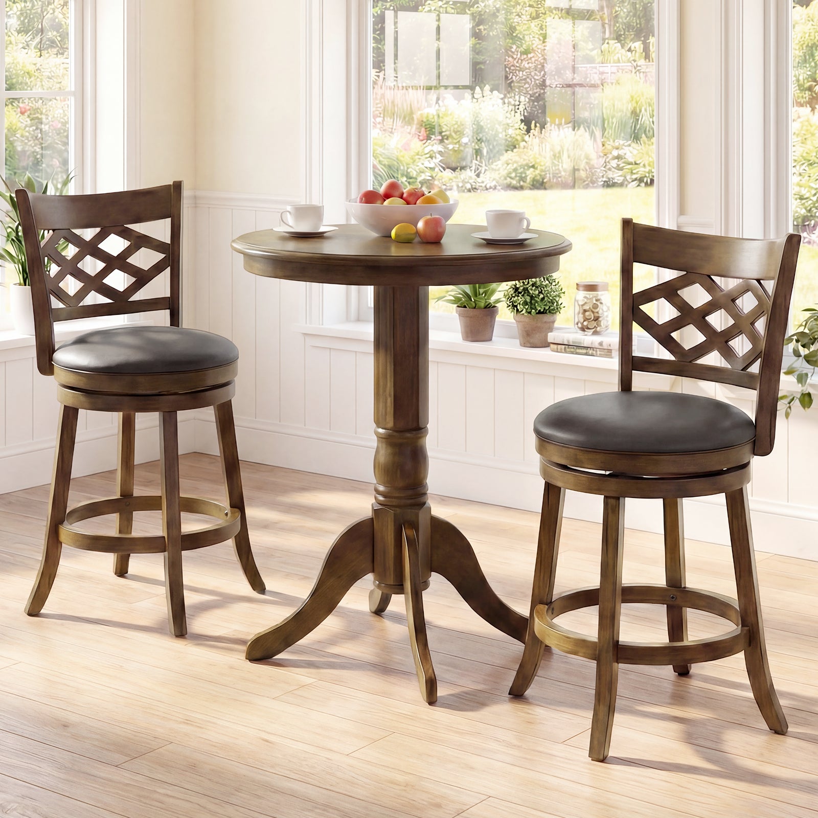 26 Inch Counter Height Bar Stools Set of 2 with Rubber Wood Frame-26 Inch