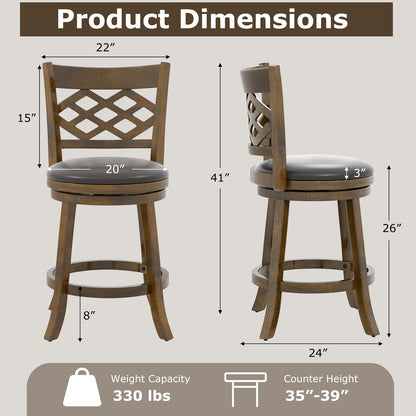 26 Inch Counter Height Bar Stools Set of 2 with Rubber Wood Frame-26 Inch