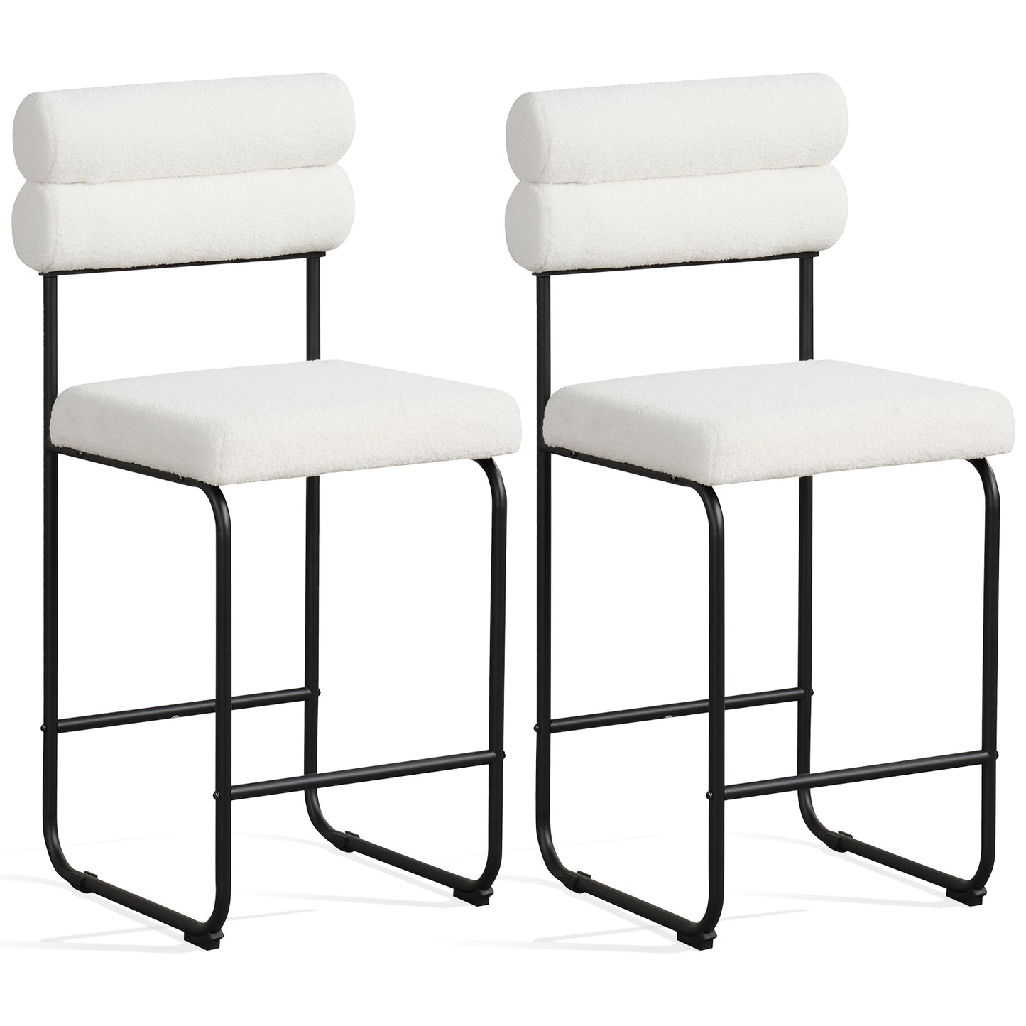 26 Inch Counter Height Bar Stools Set of 2 with Metal Frame and Footrest-Black - White
