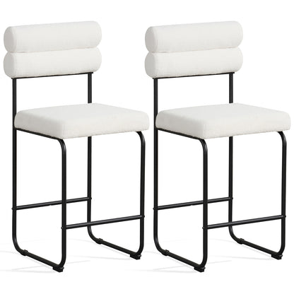 26 Inch Counter Height Bar Stools Set of 2 with Metal Frame and Footrest-Black - White