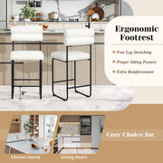 26 Inch Counter Height Bar Stools Set of 2 with Metal Frame and Footrest-White