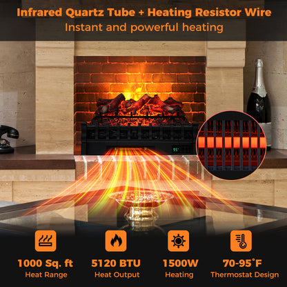 26 Inch Electric Fireplace Heater with Remote Control and Realistic Lemonwood Ember Bed-Black