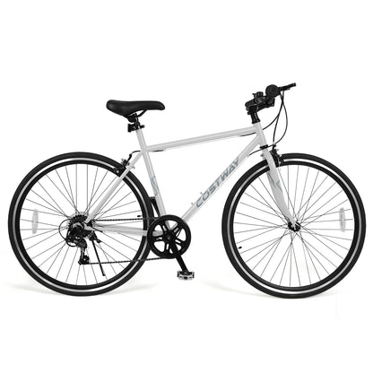 26 Inch Mountain Bike Adjustable with 6-Speed and All-terrain Rubber Wheels-Gray