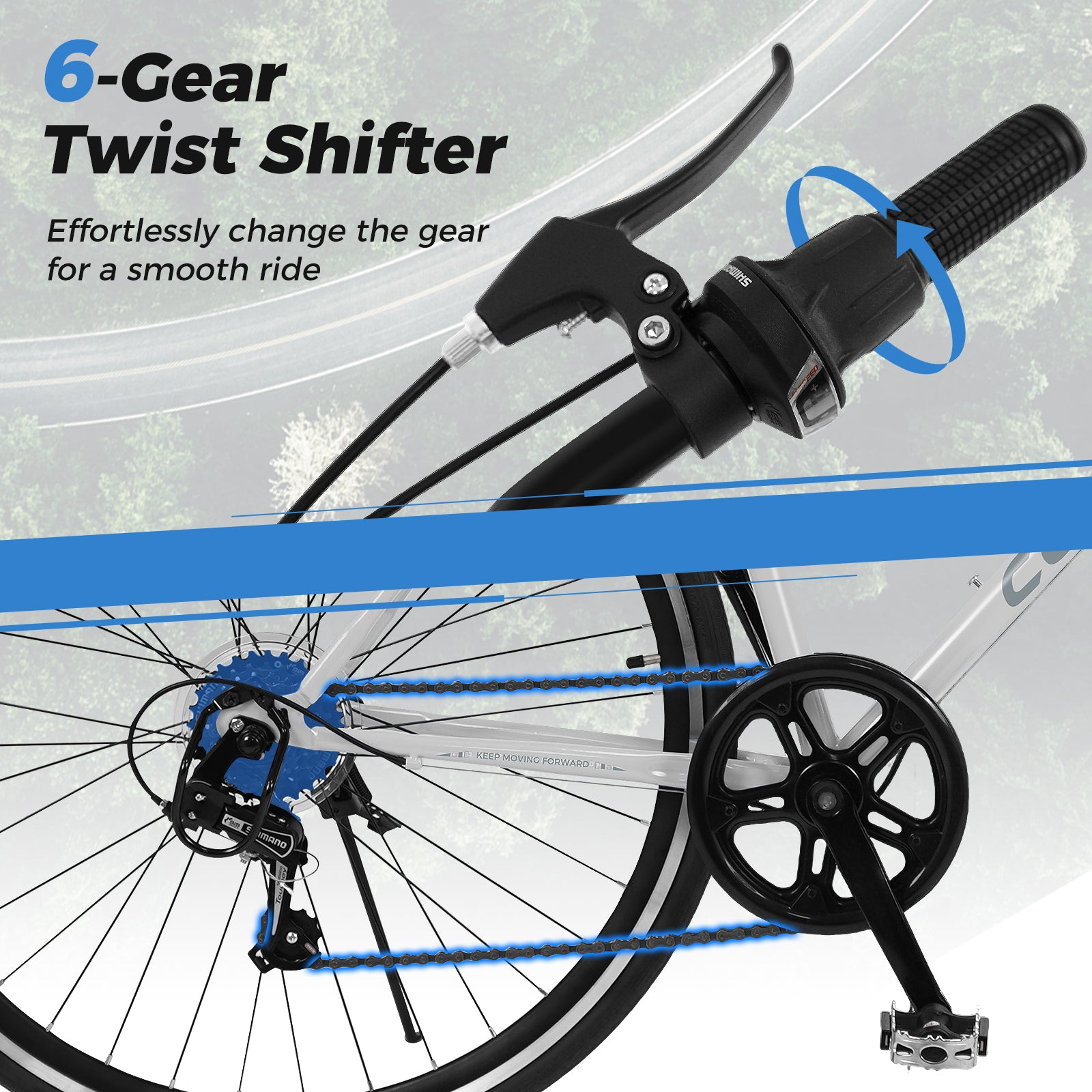 26 Inch Mountain Bike Adjustable with 6-Speed and All-terrain Rubber Wheels-Gray