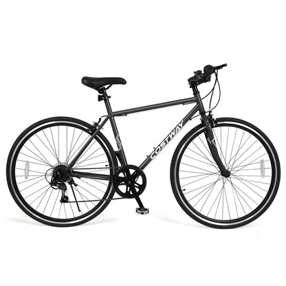26 Inch Mountain Bike Adjustable with 6-Speed and All-terrain Rubber Wheels-Black