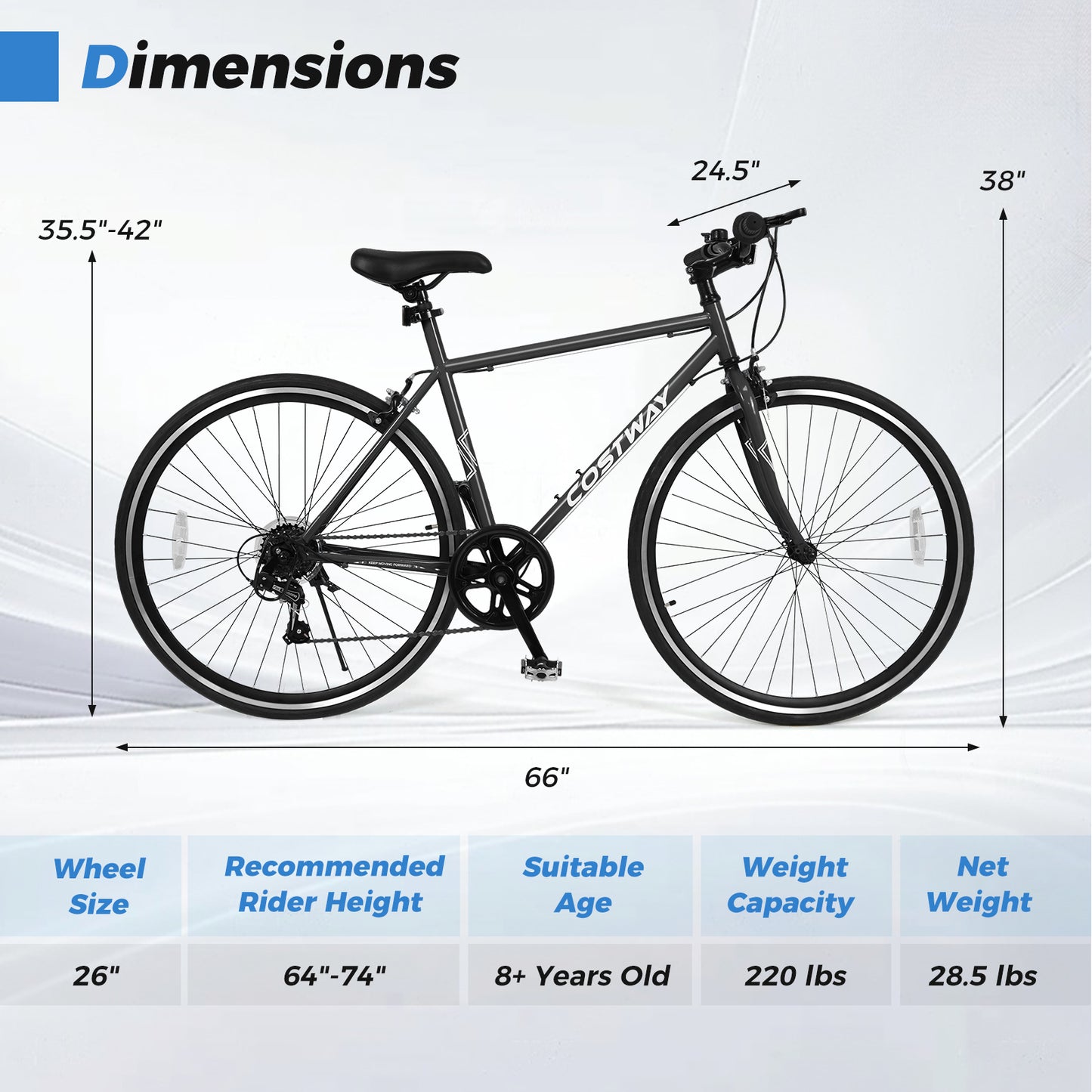 26 Inch Mountain Bike Adjustable with 6-Speed and All-terrain Rubber Wheels-Black