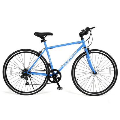 26 Inch Mountain Bike Adjustable with 6-Speed and All-terrain Rubber Wheels-Blue