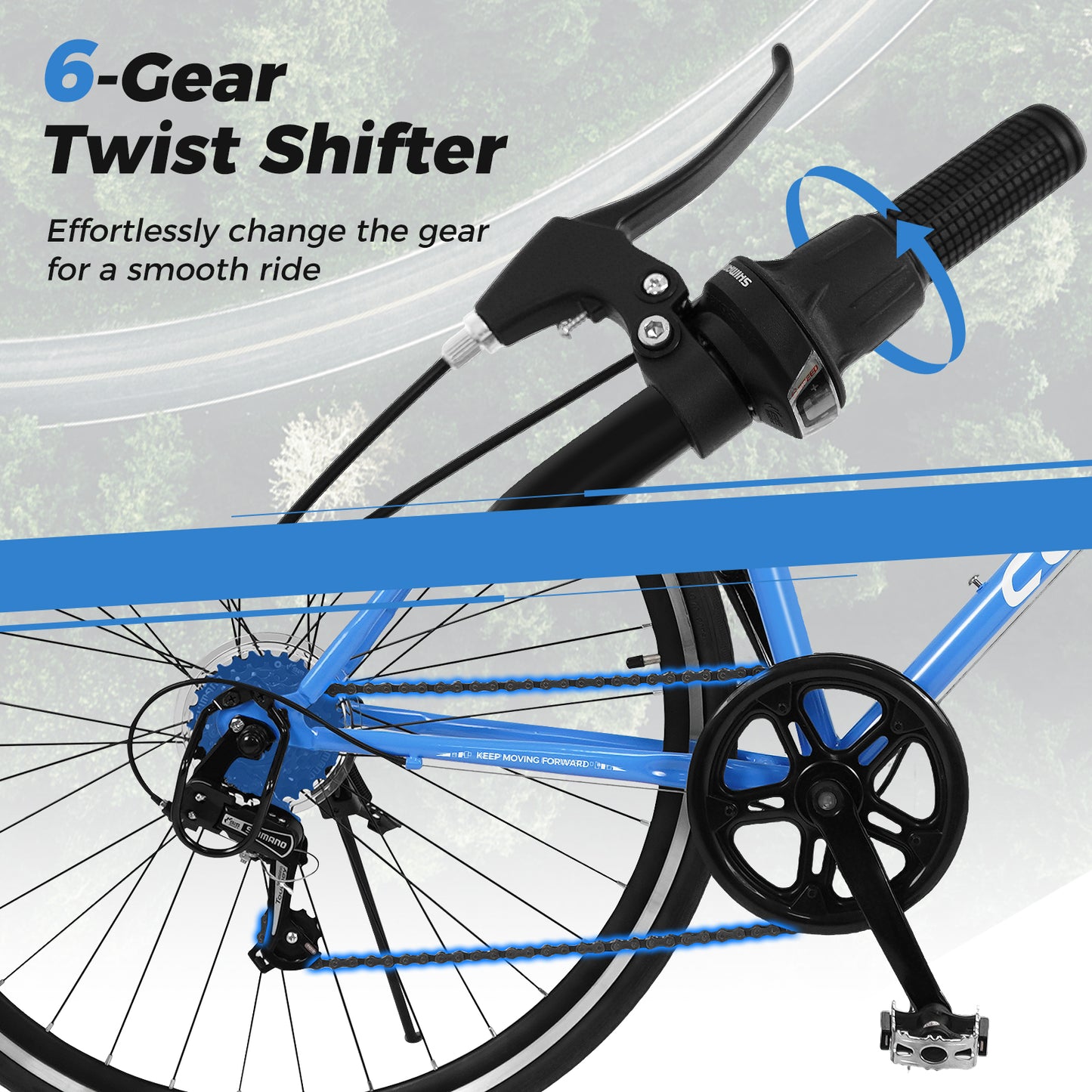 26 Inch Mountain Bike Adjustable with 6-Speed and All-terrain Rubber Wheels-Blue