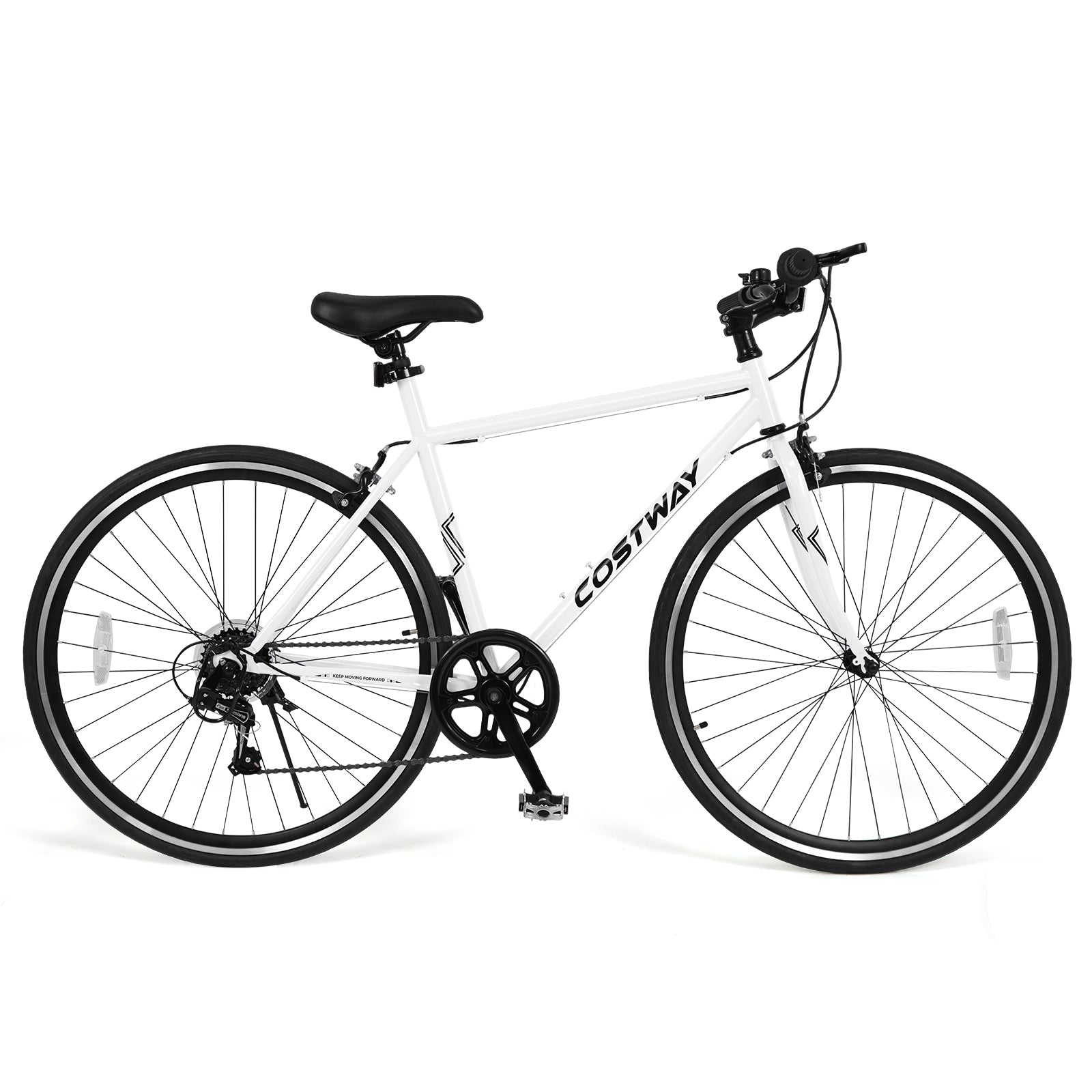 26 Inch Mountain Bike Adjustable with 6-Speed and All-terrain Rubber Wheels-White