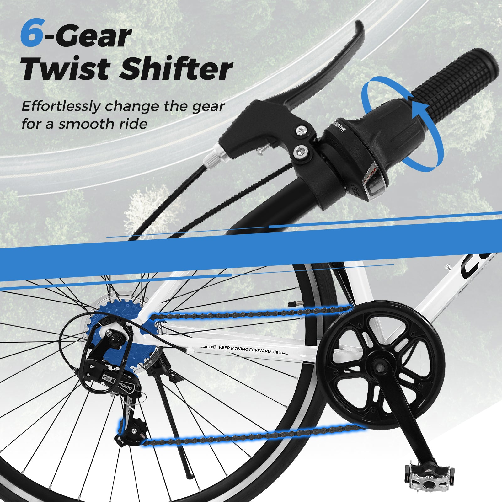 26 Inch Mountain Bike Adjustable with 6-Speed and All-terrain Rubber Wheels-White