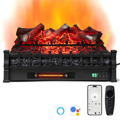 26 Inch WiFi Infrared Quartz Electric Fireplace Insert Logs Heater with Realistic Lemonwood Logs-Black