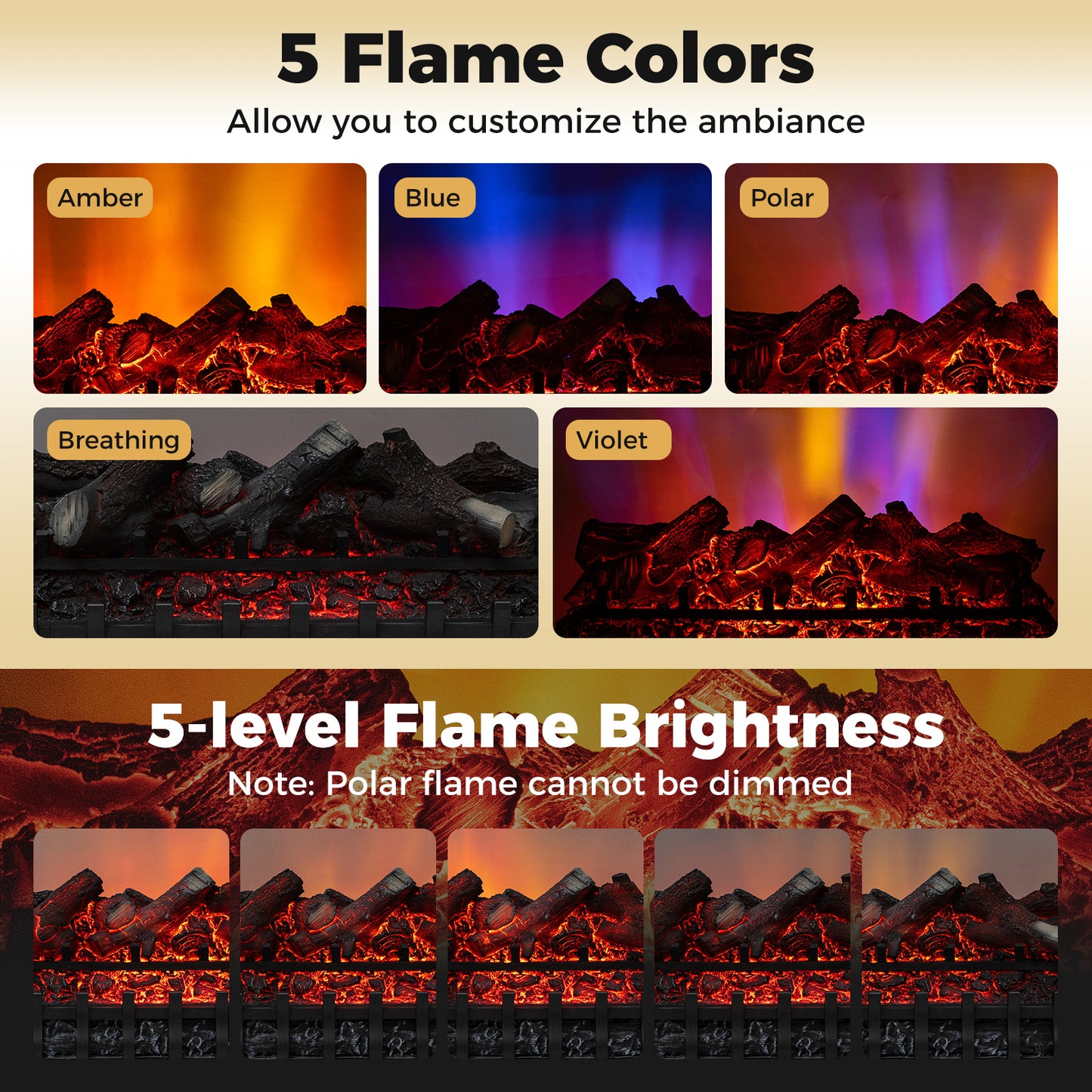 26 Inch WiFi Infrared Quartz Electric Fireplace Insert Logs Heater with Realistic Lemonwood Logs-Black