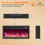 18/23/26 Inch 1500W Electric Fireplace Insert with Remote Control-26 inches