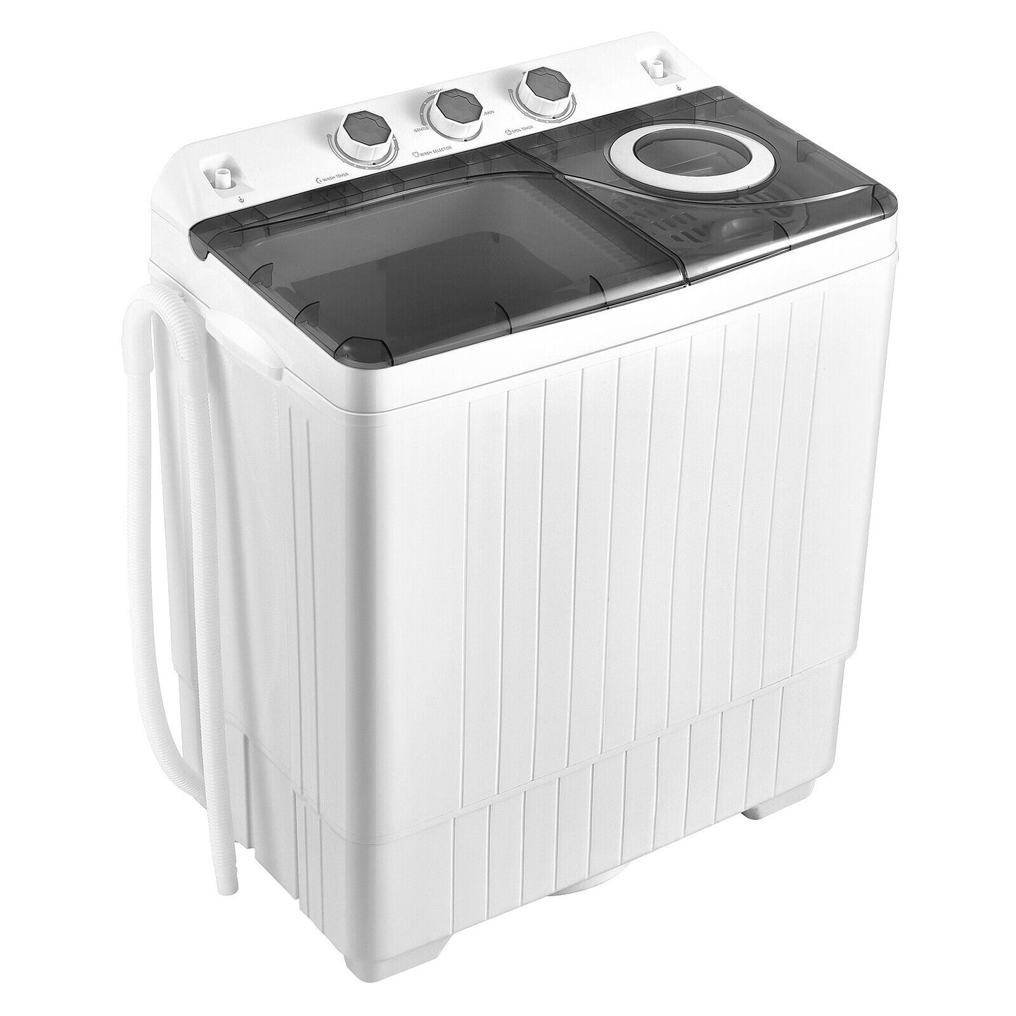 26 lbs Semi-Automatic Twin Tub Washing Machine with Drain Pump-Black - Gray