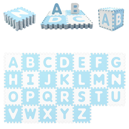26 Pieces Interlocking ABC Play Mats with Detachable Letters-Blue
