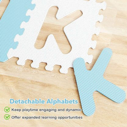 26 Pieces Interlocking ABC Play Mats with Detachable Letters-Blue