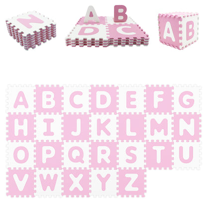 26 Pieces Interlocking ABC Play Mats with Detachable Letters-Pink
