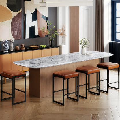 26 inch Bar Stools Set of 2 Counter Height Barstools with Faux Leather Upholstered Seat-Brown