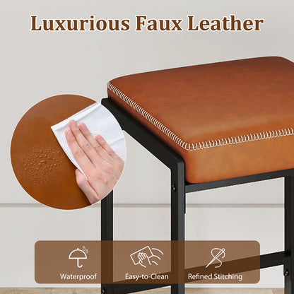 26 inch Bar Stools Set of 2 Counter Height Barstools with Faux Leather Upholstered Seat-Brown