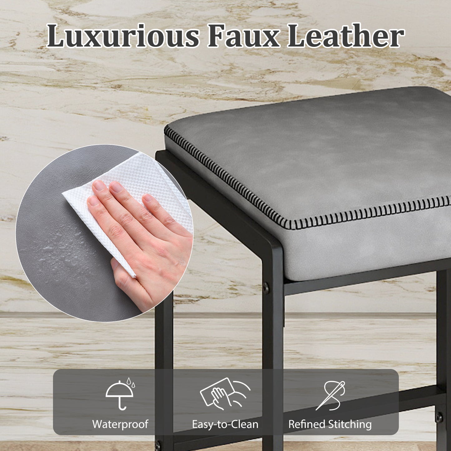26 inch Bar Stools Set of 2 Counter Height Barstools with Faux Leather Upholstered Seat-Gray