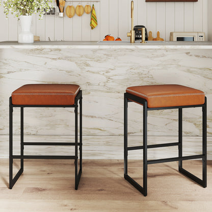 26 inch Bar Stools Set of 4 Counter Height Barstools with Faux Leather Upholstered Seat-Brown