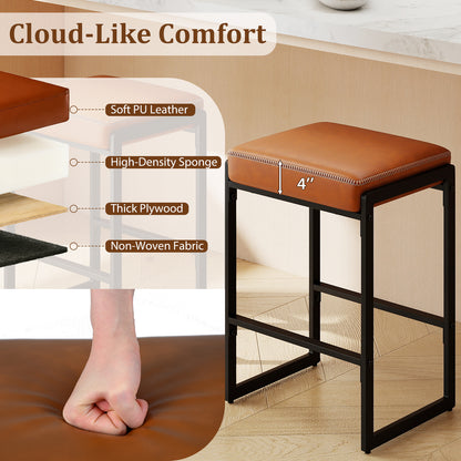 26 inch Bar Stools Set of 4 Counter Height Barstools with Faux Leather Upholstered Seat-Brown