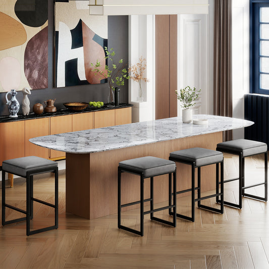 26 inch Bar Stools Set of 4 Counter Height Barstools with Faux Leather Upholstered Seat-Gray