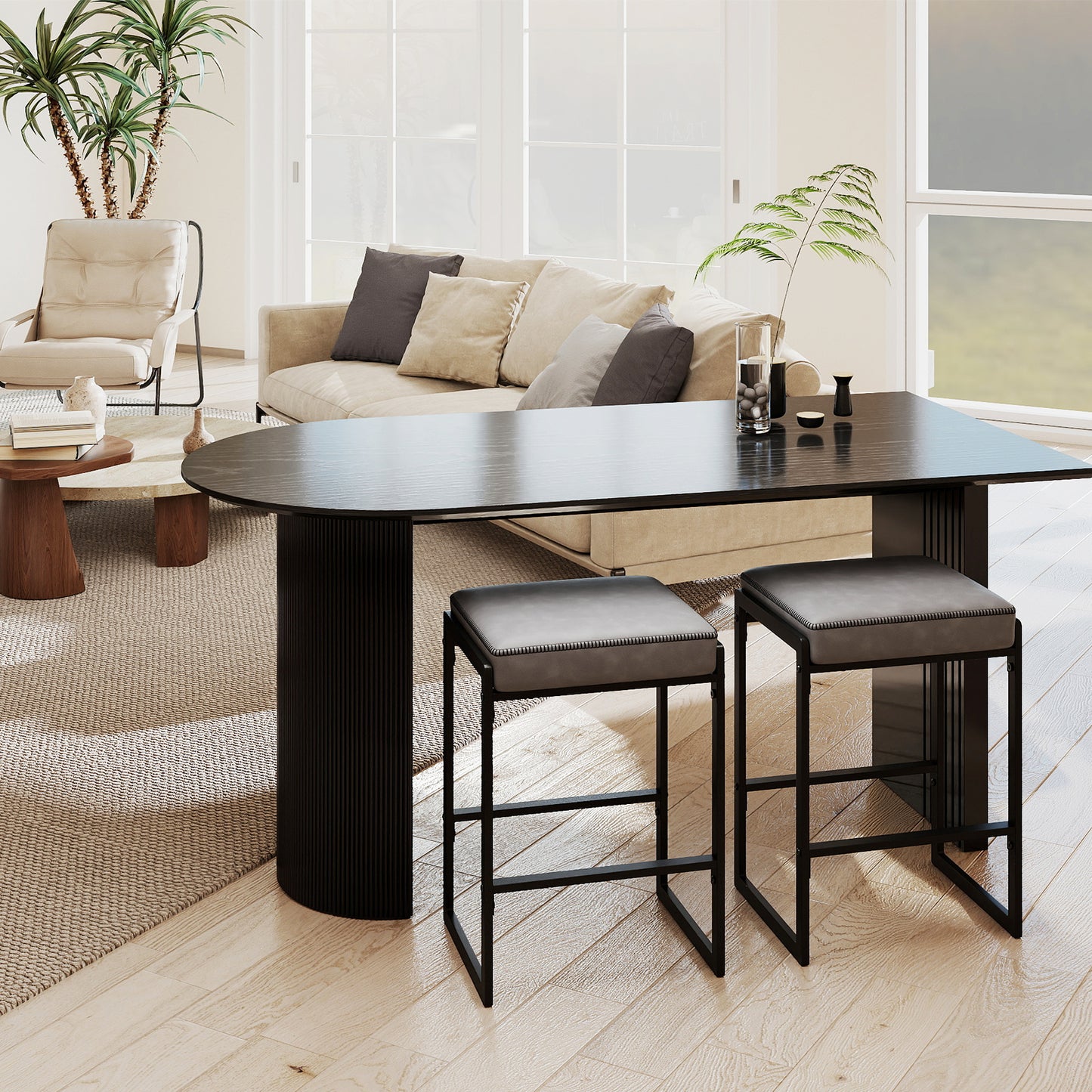26 inch Bar Stools Set of 4 Counter Height Barstools with Faux Leather Upholstered Seat-Gray