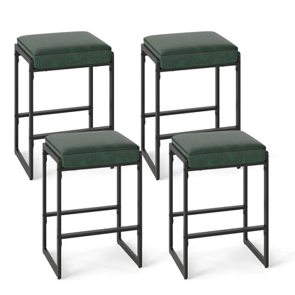 26 inch Bar Stools Set of 4 Counter Height Barstools with Faux Leather Upholstered Seat-Green