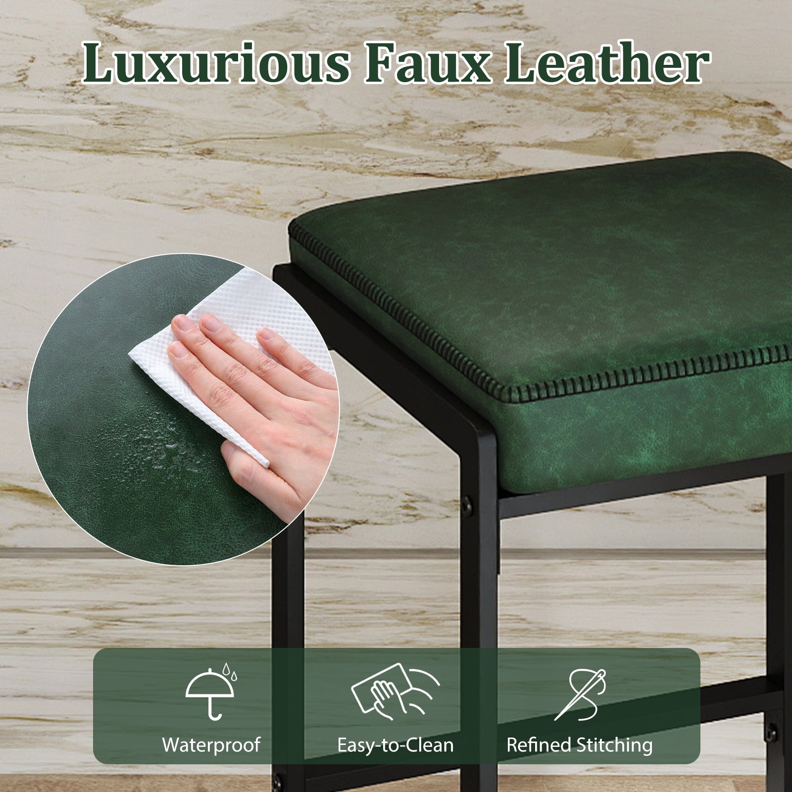 26 inch Bar Stools Set of 4 Counter Height Barstools with Faux Leather Upholstered Seat-Green