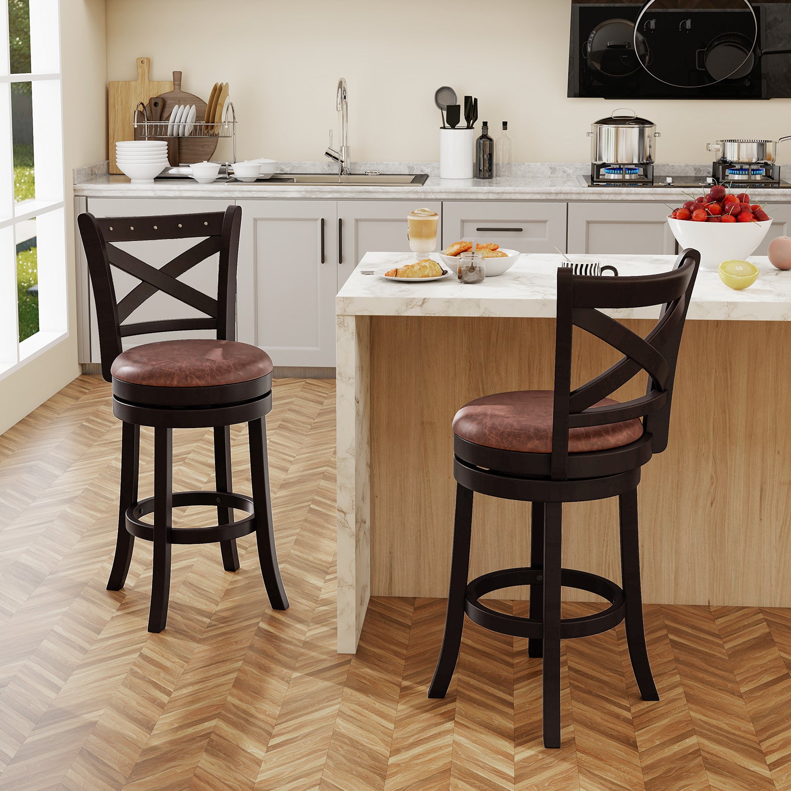 26/30 Inch Swivel Bar Stools Set of 2 Bar Chairs with Padded Seat-26 inches