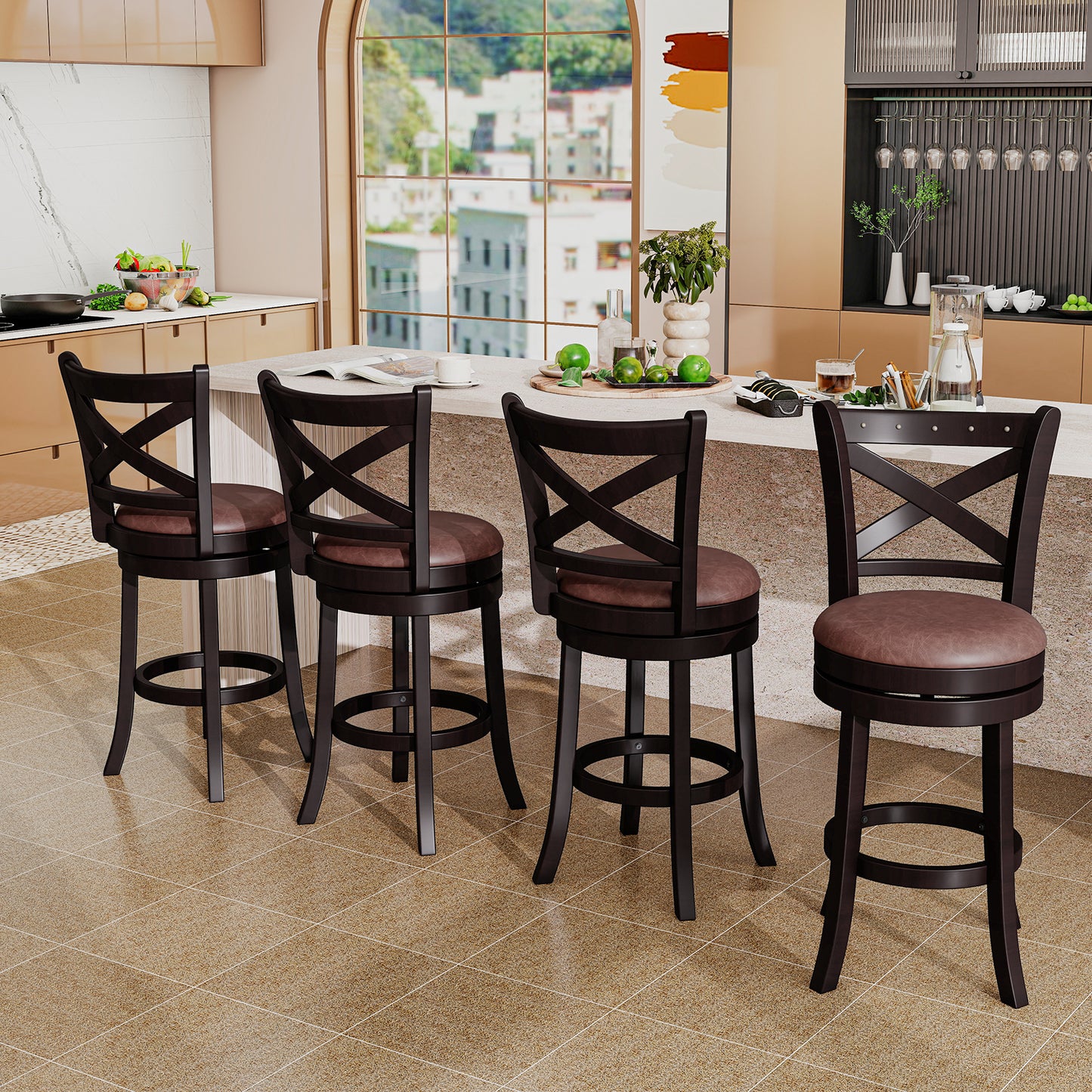 26/30 Inch Swivel Bar Stools Set of 2 Bar Chairs with Padded Seat-26 inches