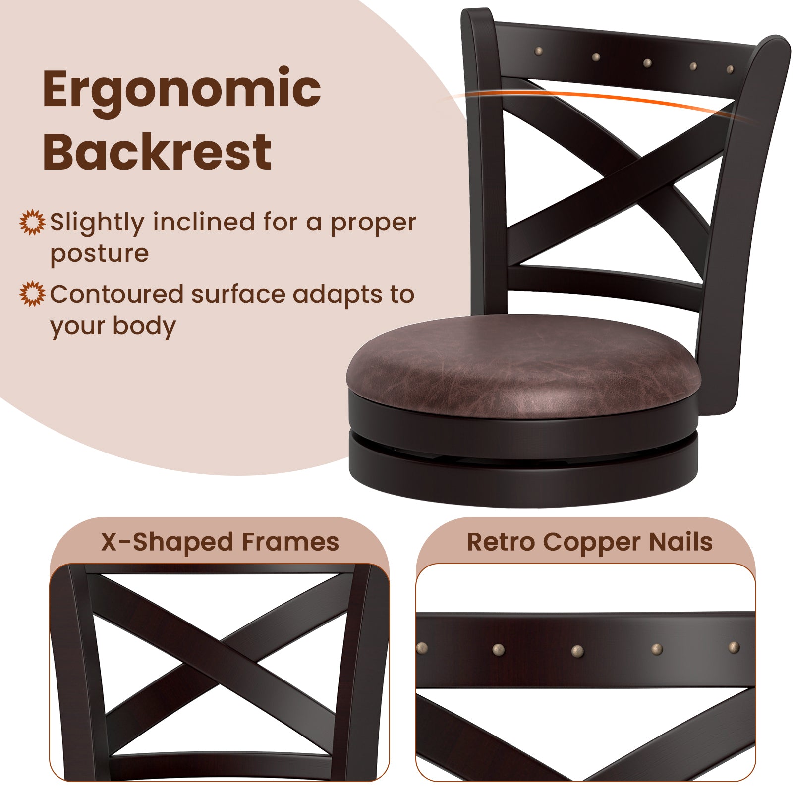 26/30 Inch Swivel Bar Stools Set of 2 Bar Chairs with Padded Seat-26 inches