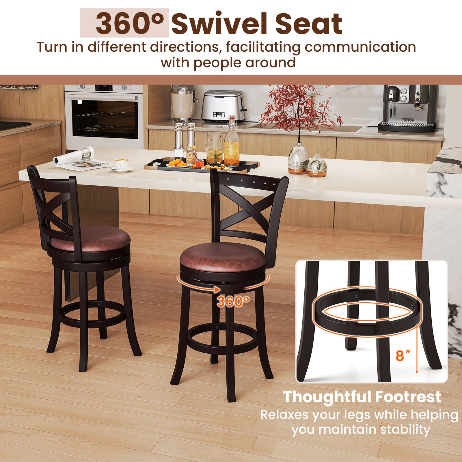 26/30 Inch Swivel Bar Stools Set of 2 Bar Chairs with Padded Seat-26 inches