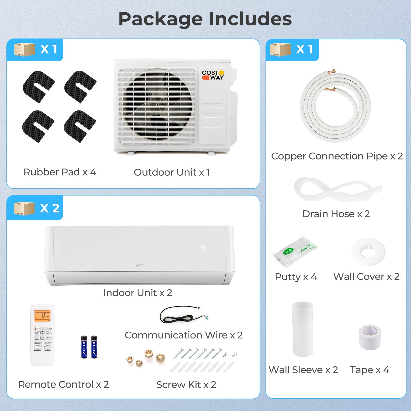 27000 BTU 2 Zone 22 SEER2 Mini Split AC with Heat Pump-9K + 9K
