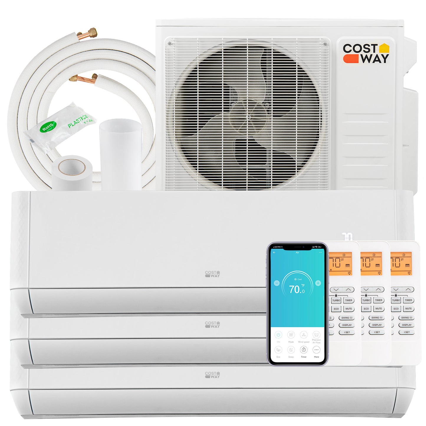 27000 BTU 3 Zone 22 SEER2 Mini Split AC with Heat Pump-9K + 9K + 18K