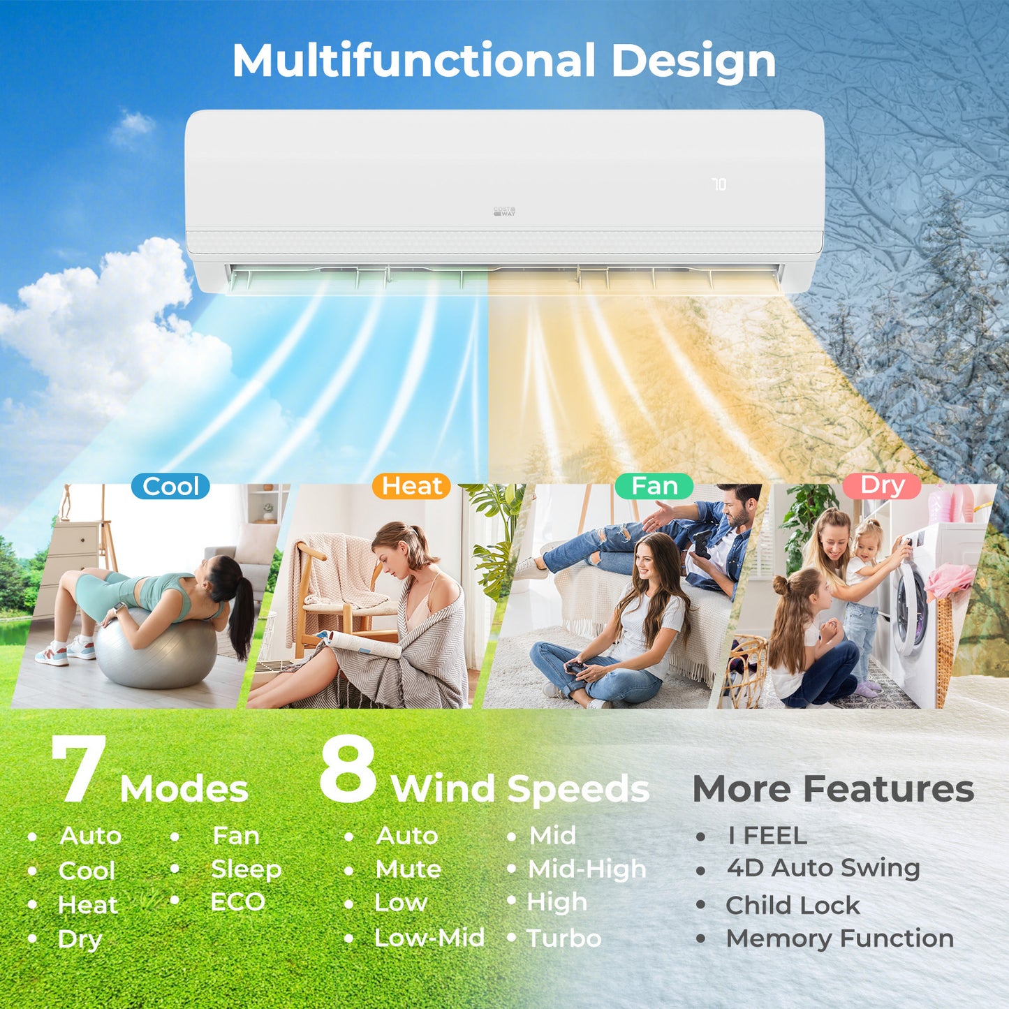 27000 BTU 2 Zone 19 SEER2 Mini Split AC with Heat Pump-12K + 12K