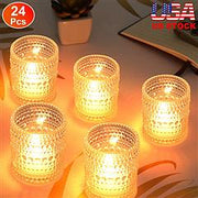 24Pcs Clear Glass Candle Holders Votive Tealight Candle Holder Set