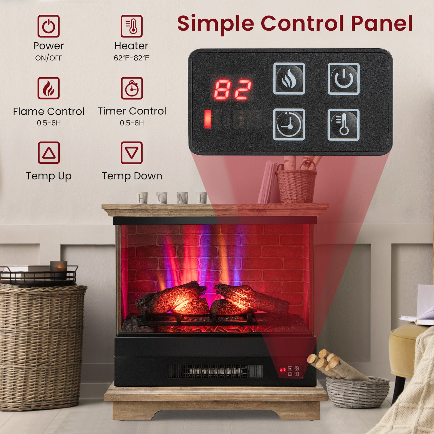 27 Inch Freestanding Fireplace with Remote Control