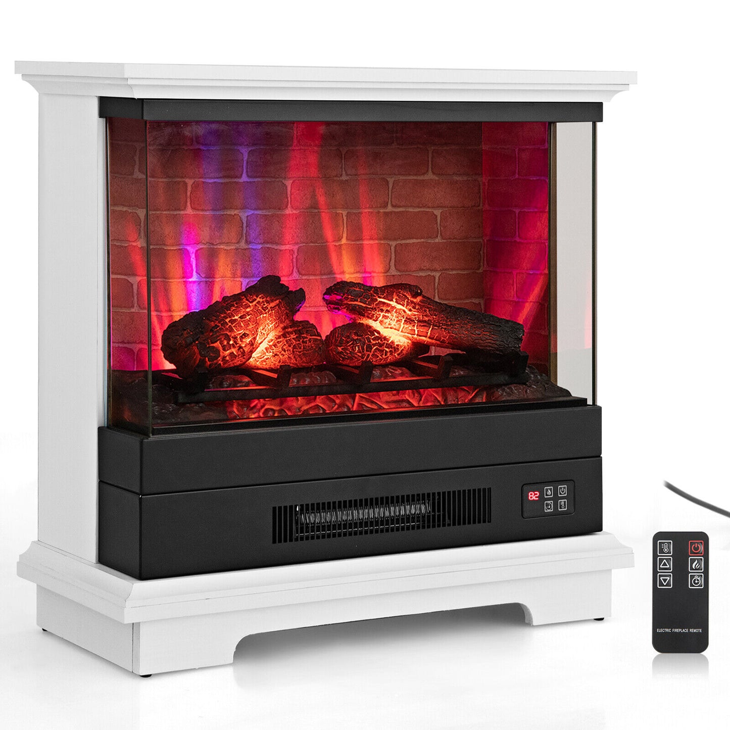 27 Inch Freestanding Fireplace with Remote Control-Brown - White
