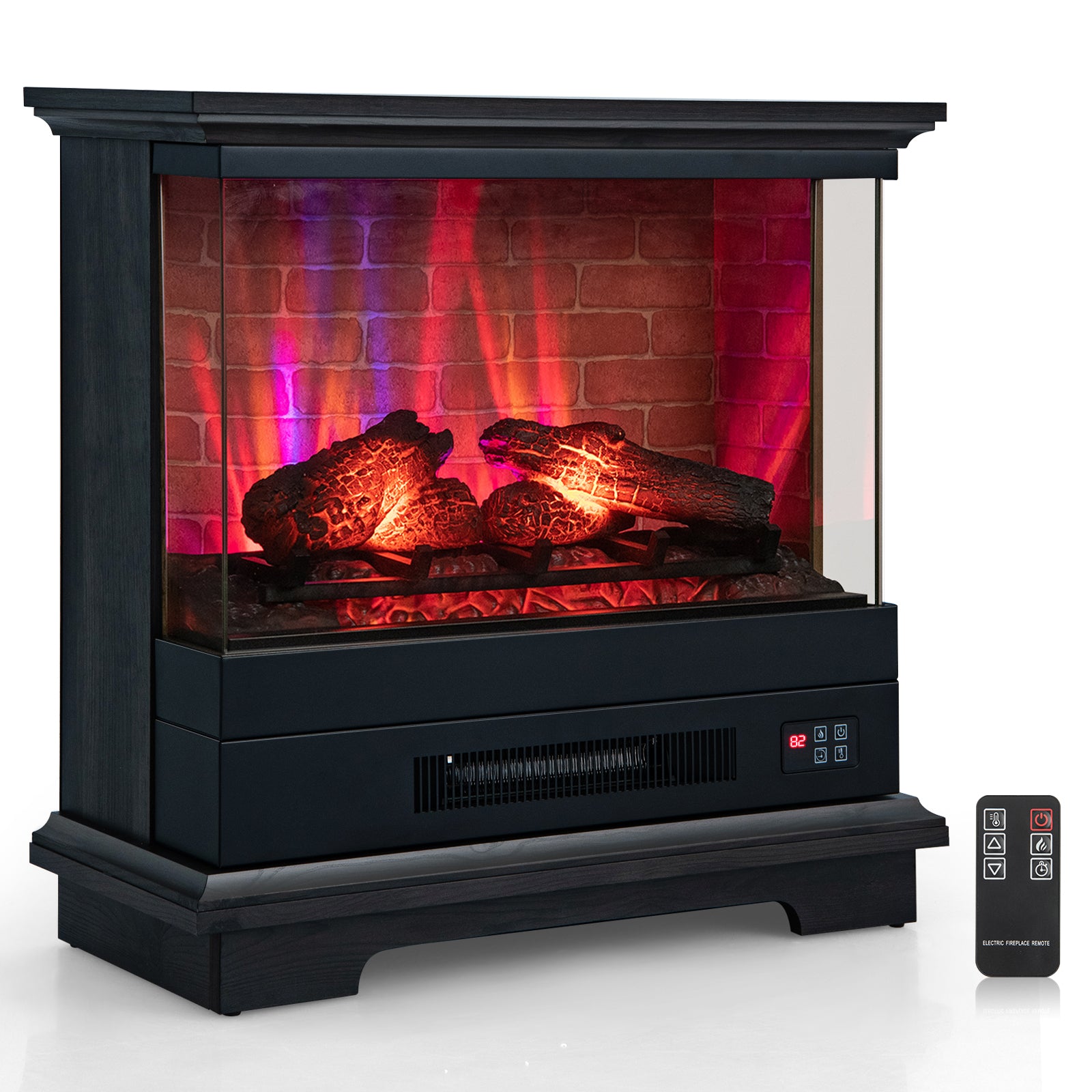 27 Inch Freestanding Fireplace with Remote Control-Brown - Black