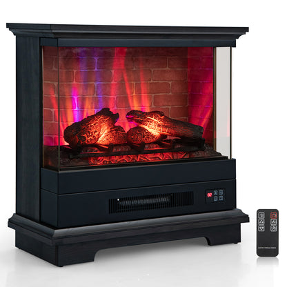 27 Inch Freestanding Fireplace with Remote Control-Brown - Black