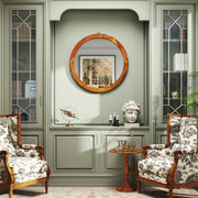 27 Inch Round Wall Mirror with Solid Acacia Wood Frame-Brown