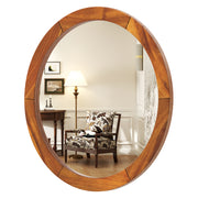 27 Inch Round Wall Mirror with Solid Acacia Wood Frame-Brown