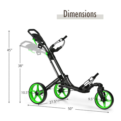 Folding Golf Push Cart with Scoreboard Adjustable Handle Swivel Wheel-Gray - Green